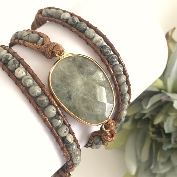 Gray Bohemian Stone Bead Wrap Bracelet NWT - Picture 5 of 5